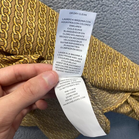 Michael by Michael Kors Dark Camel Chain Blouse Women's Sz XL Bow-ties‎ Sleeves - Picture 7 of 10